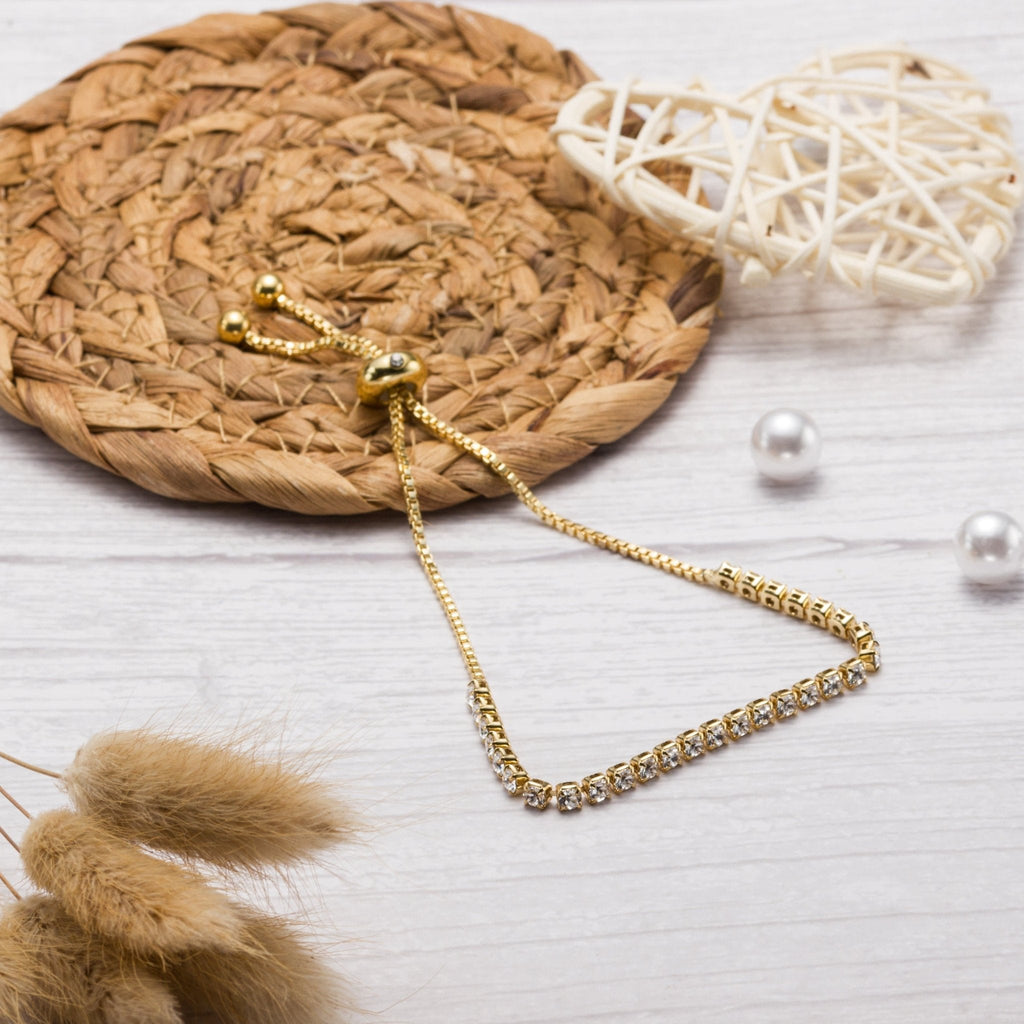 18k Gold Plated Solitaire Friendship Slider Bracelet Created with Zircondia® Crystals