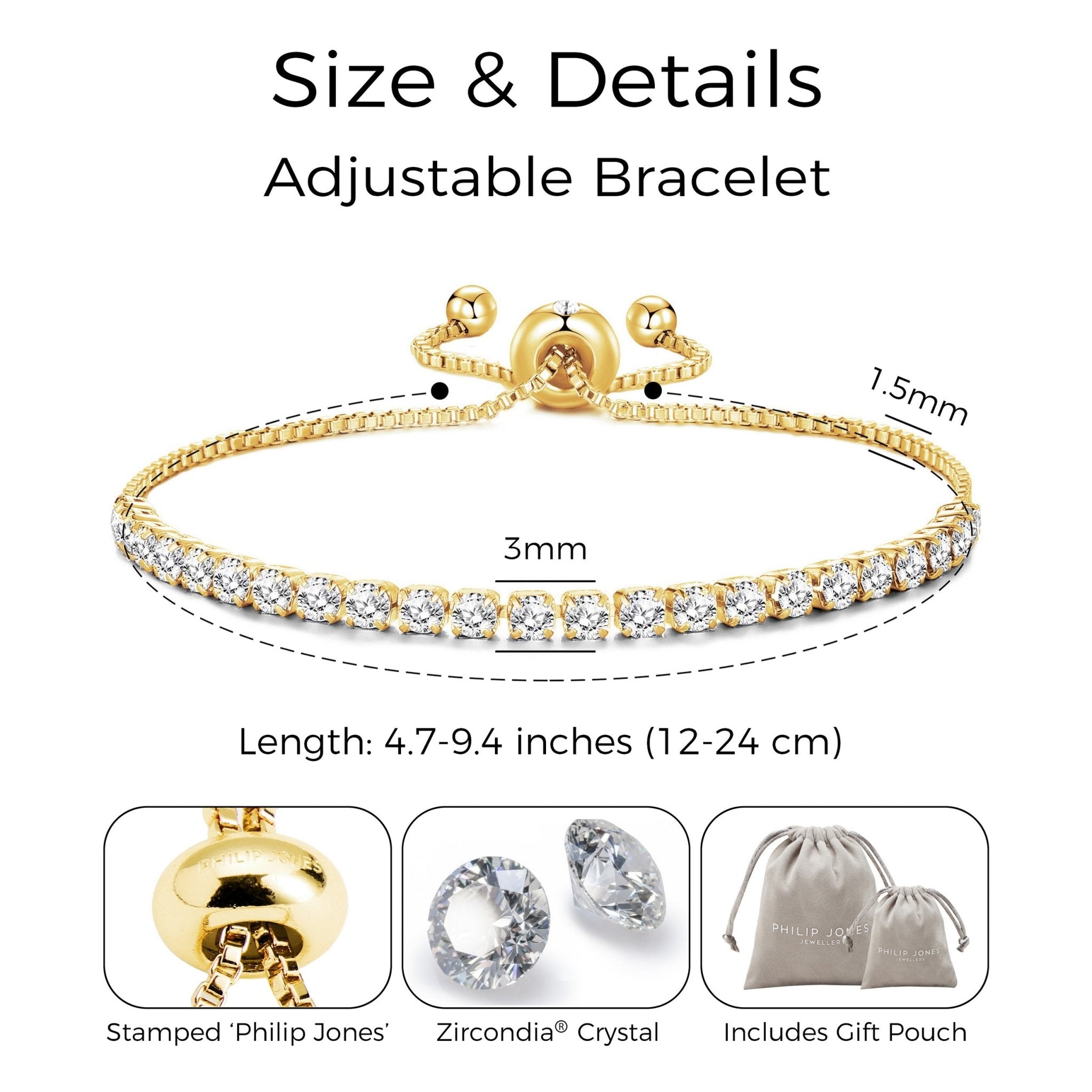 18k Gold Plated Solitaire Friendship Slider Bracelet Created with Zircondia® Crystals