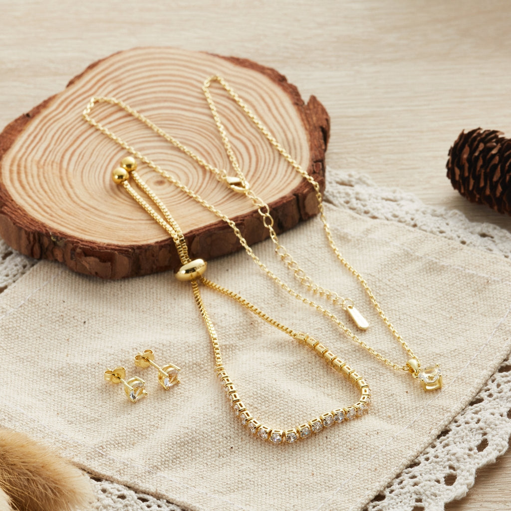 18k Gold Plated Solitaire Friendship Slider Set Created with Zircondia® Crystals