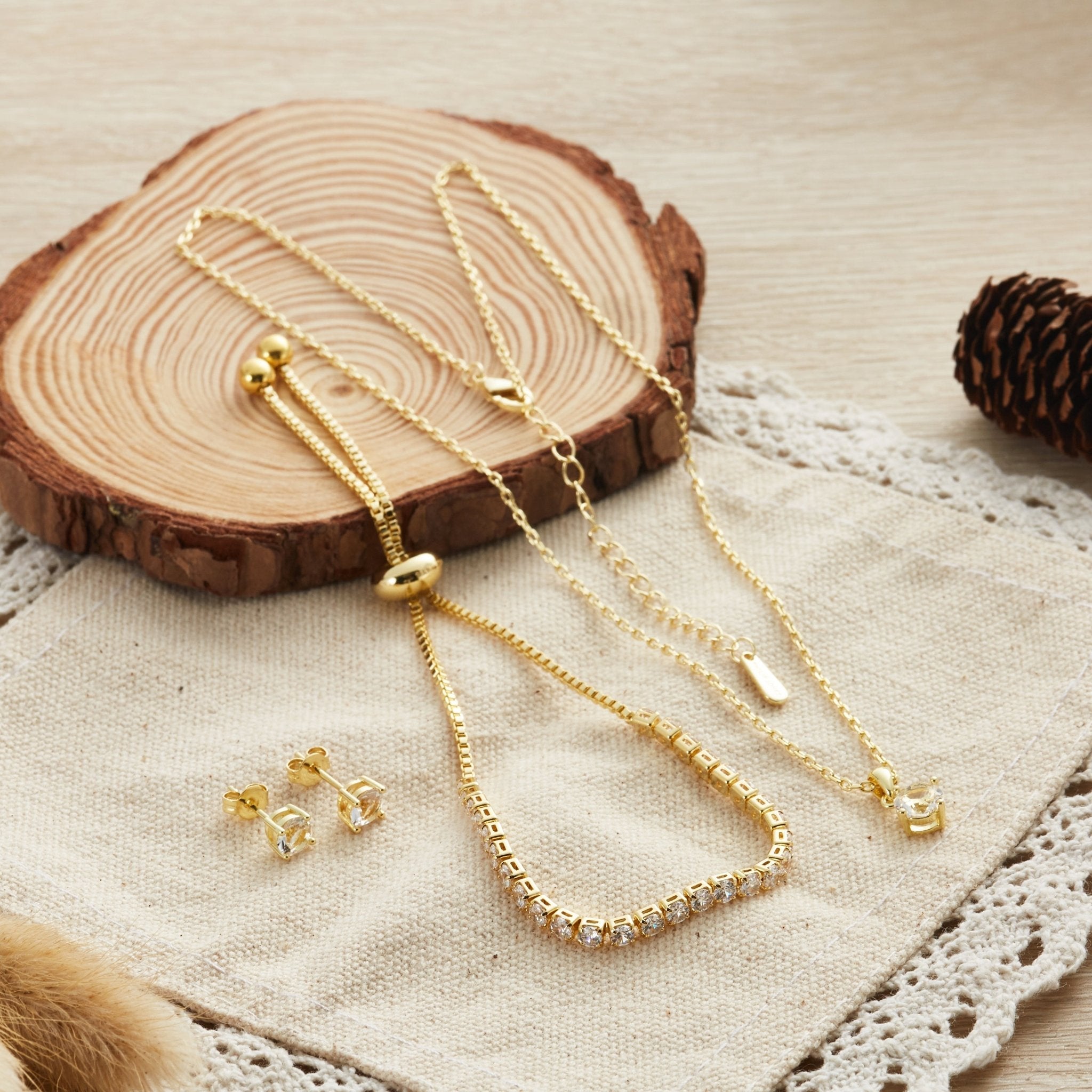 18k Gold Plated Solitaire Friendship Slider Set Created with Zircondia® Crystals