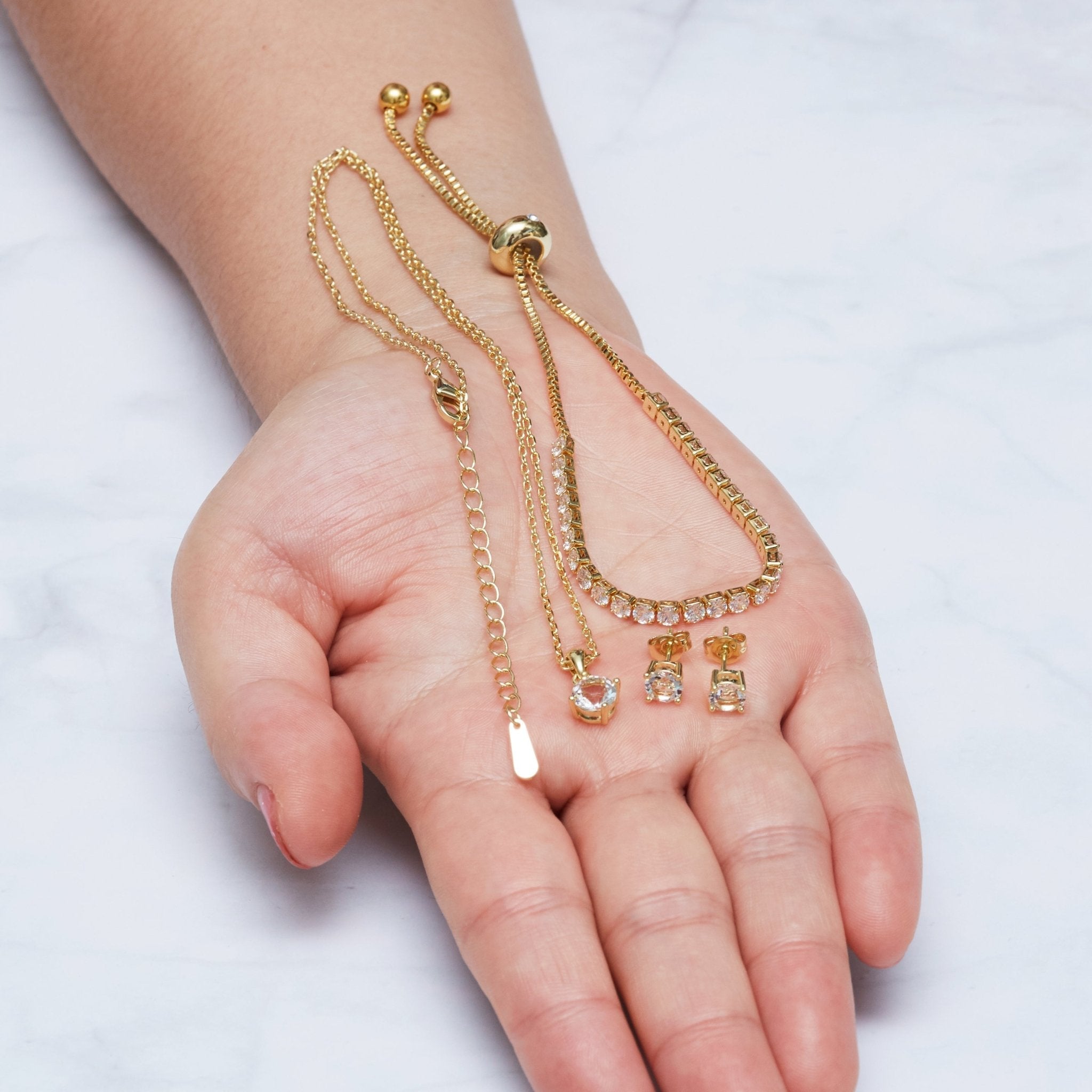 18k Gold Plated Solitaire Friendship Slider Set Created with Zircondia® Crystals