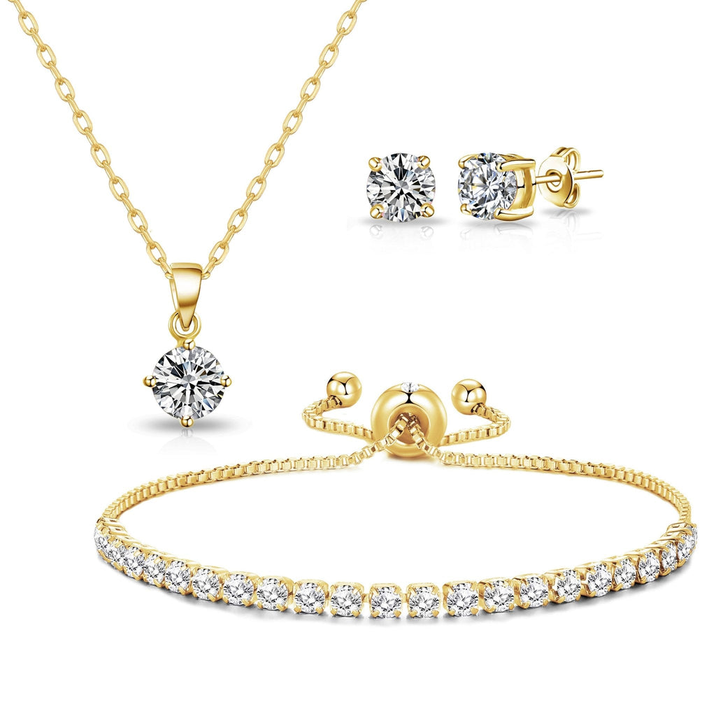 18k Gold Plated Solitaire Friendship Slider Set Created with Zircondia® Crystals