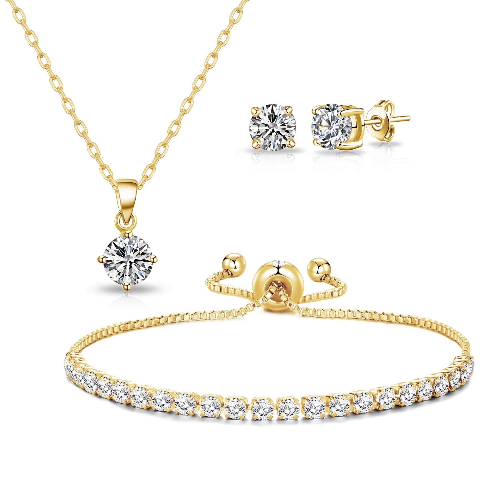 18k Gold Plated Solitaire Friendship Slider Set Created with Zircondia® Crystals