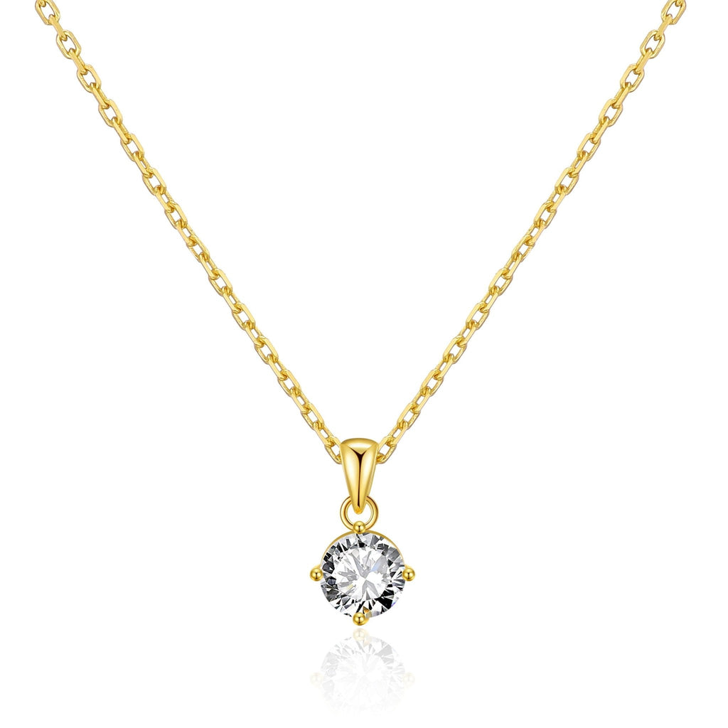 18k Gold Plated Solitaire Necklace Created with Zircondia® Crystals