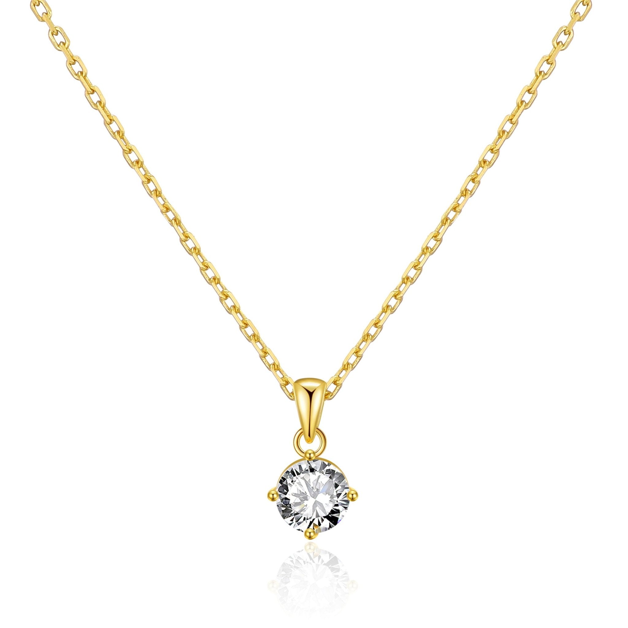 18k Gold Plated Solitaire Necklace Created with Zircondia® Crystals