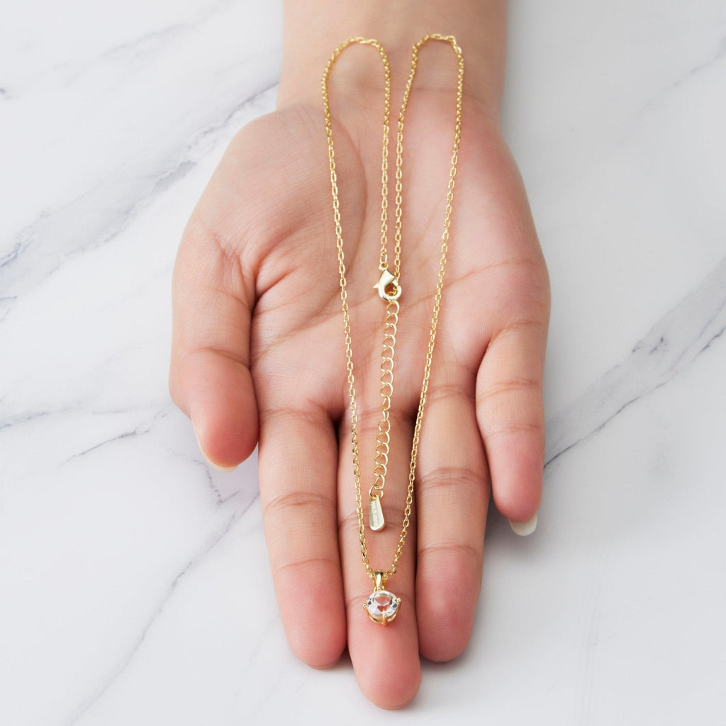18k Gold Plated Solitaire Necklace Created with Zircondia® Crystals