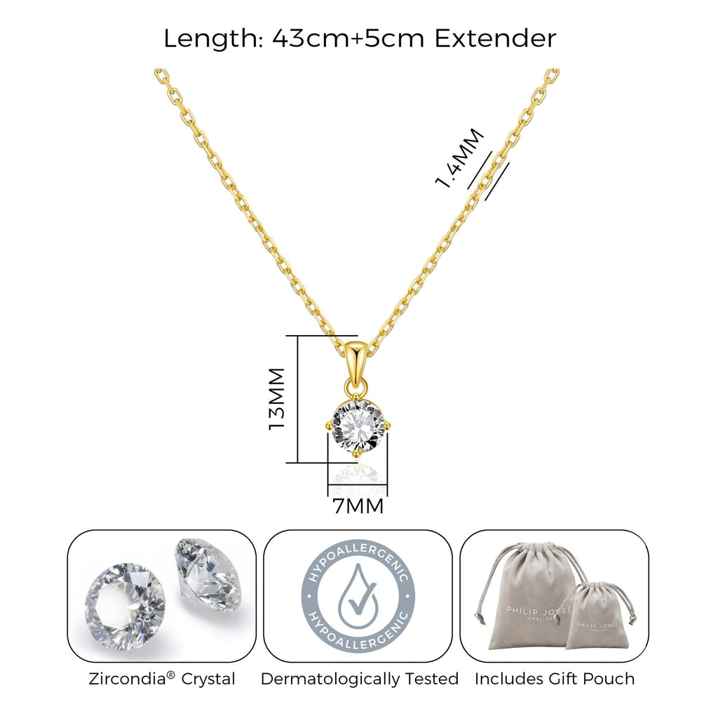 18k Gold Plated Solitaire Necklace Created with Zircondia® Crystals