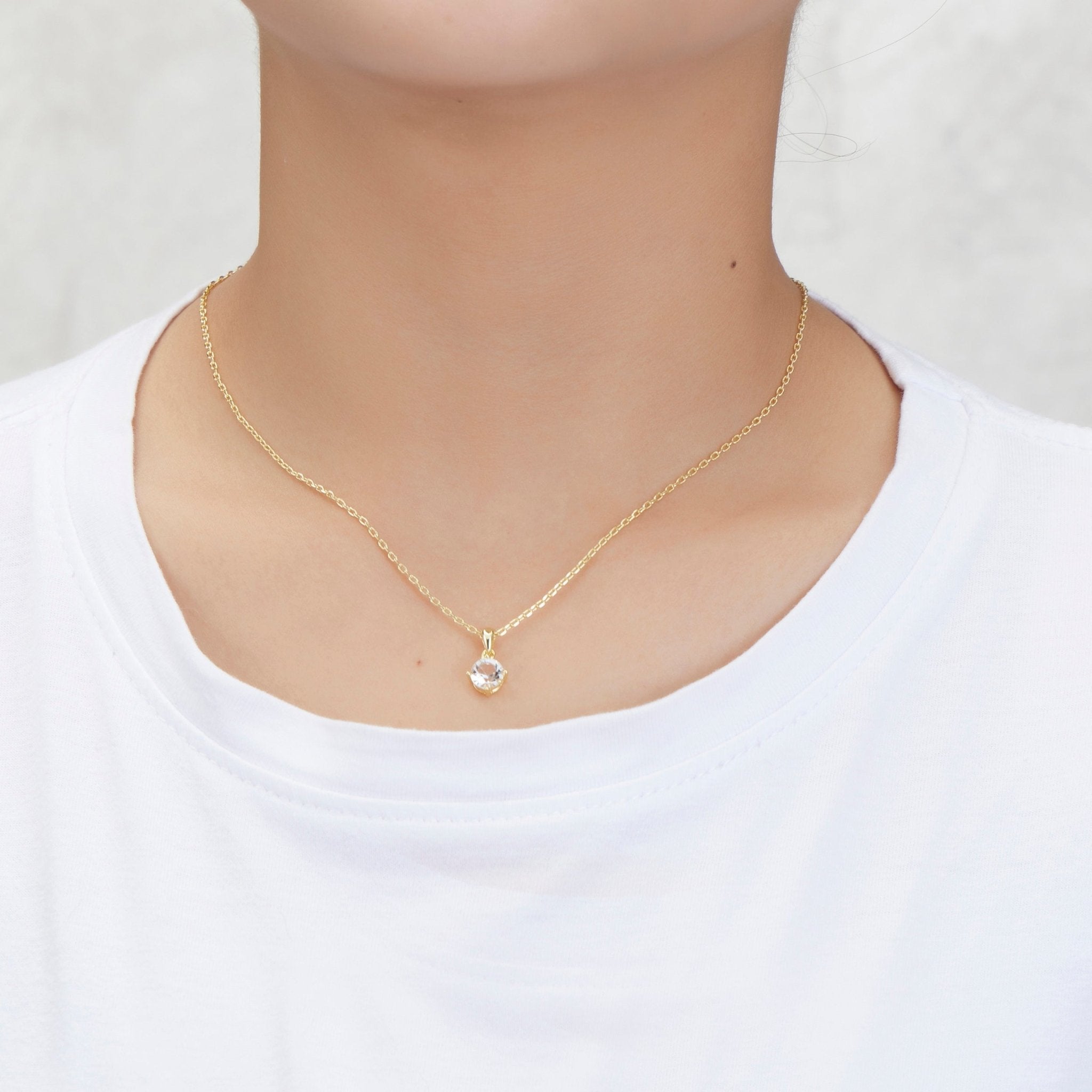 18k Gold Plated Solitaire Necklace Created with Zircondia® Crystals
