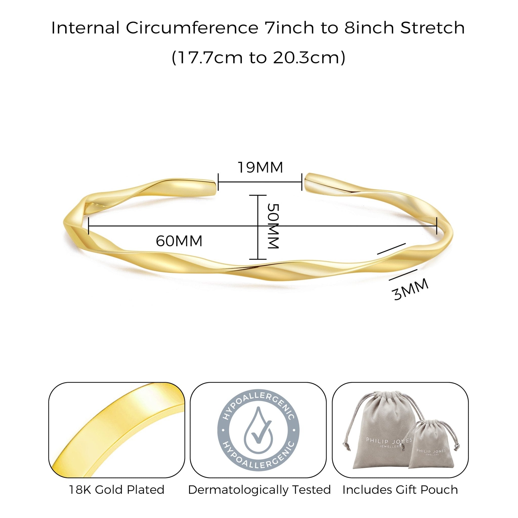 18k Gold Plated Spiral Cuff Bangle