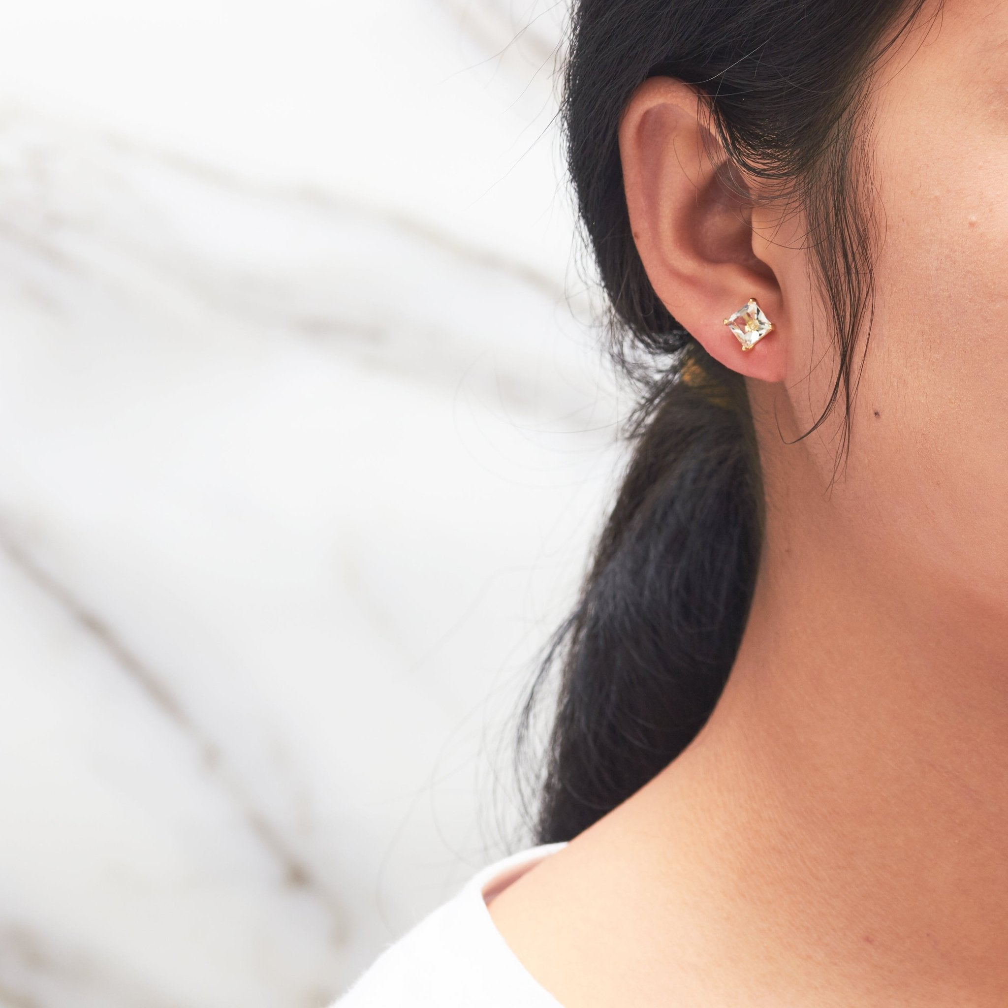 18k Gold Plated Square Earrings Created with Zircondia® Crystals