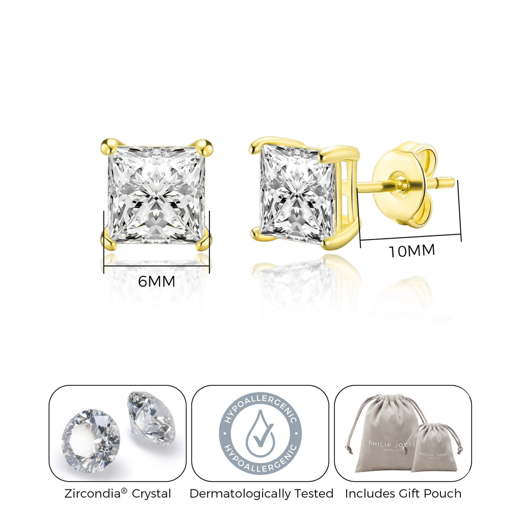 18k Gold Plated Square Earrings Created with Zircondia® Crystals