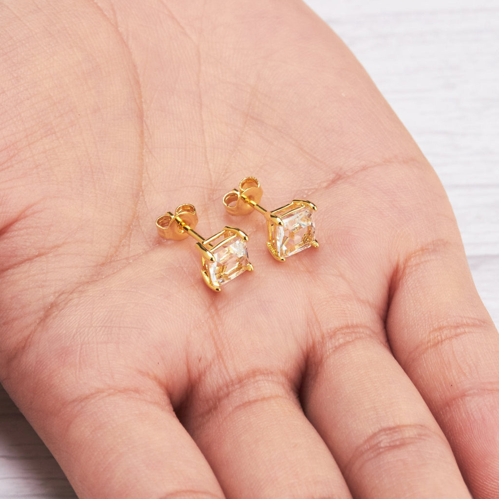 18k Gold Plated Square Earrings Created with Zircondia® Crystals