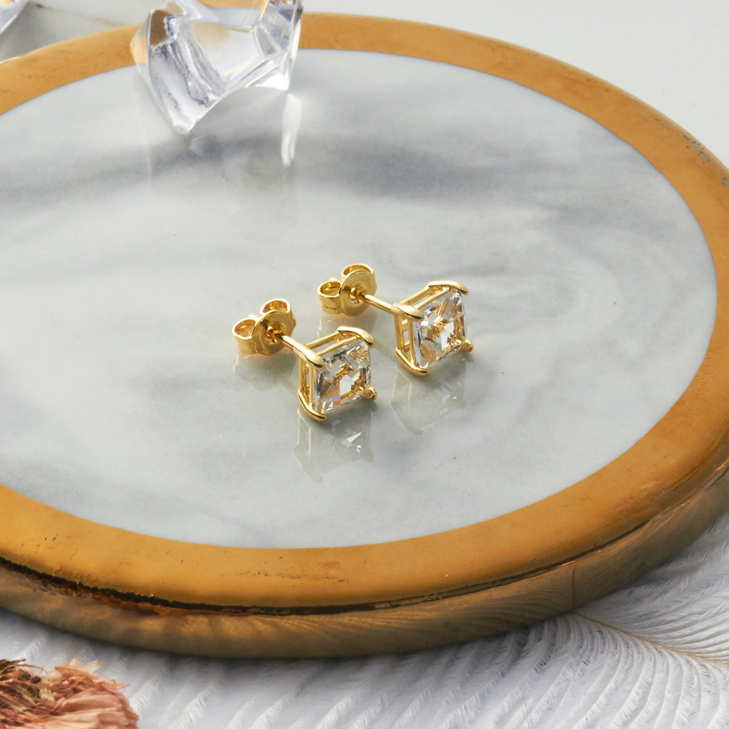 18k Gold Plated Square Earrings Created with Zircondia® Crystals