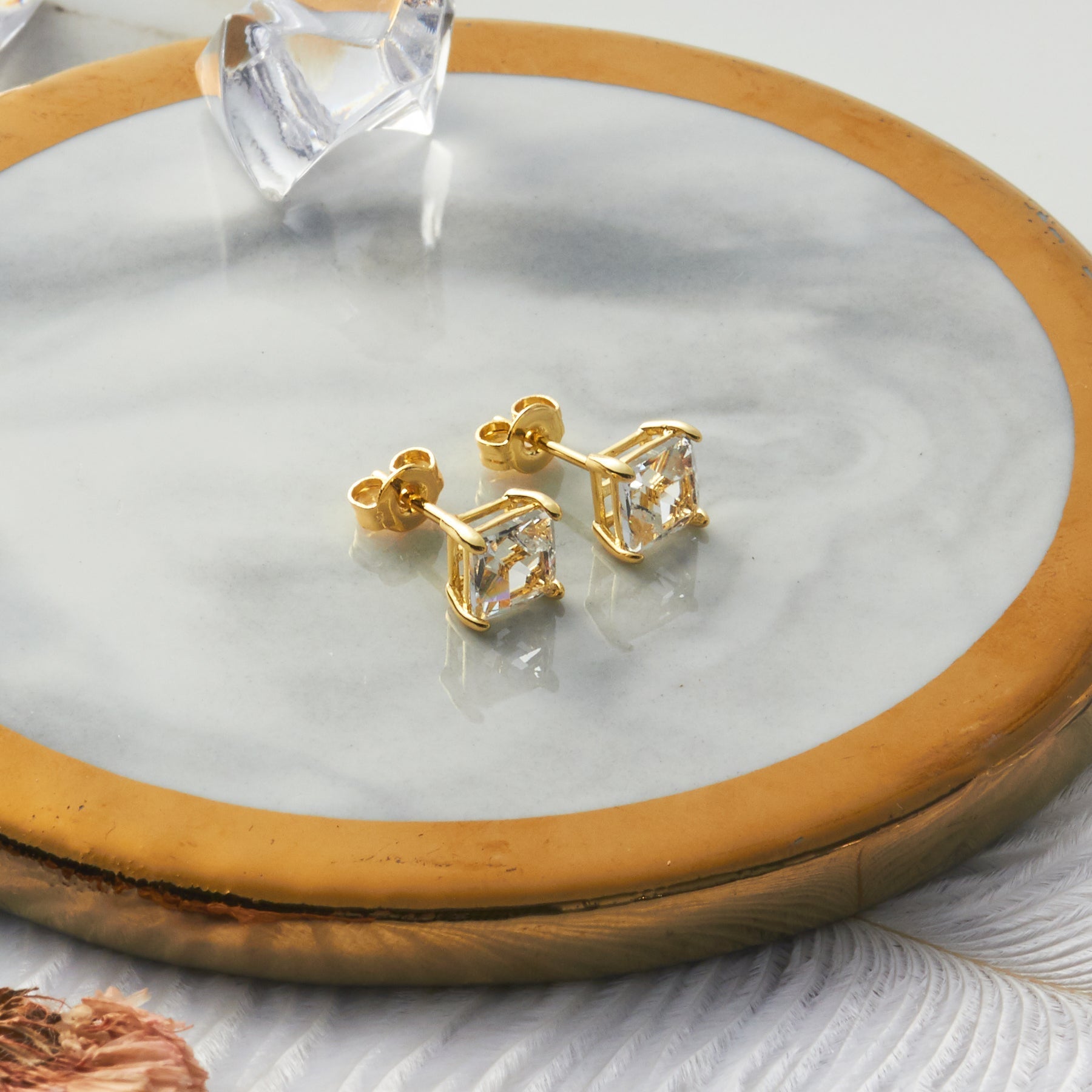 18k Gold Plated Square Earrings Created with Zircondia® Crystals