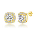 18k Gold Plated Square Halo Earrings Created with Zircondia® Crystals