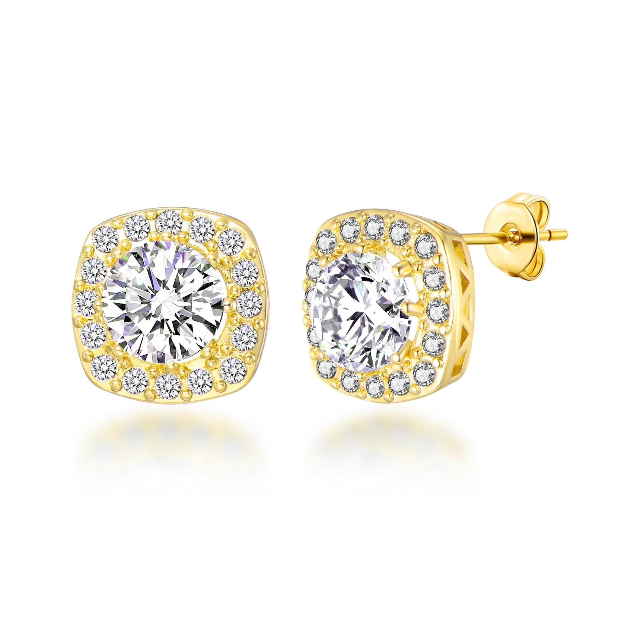 18k Gold Plated Square Halo Earrings Created with Zircondia® Crystals