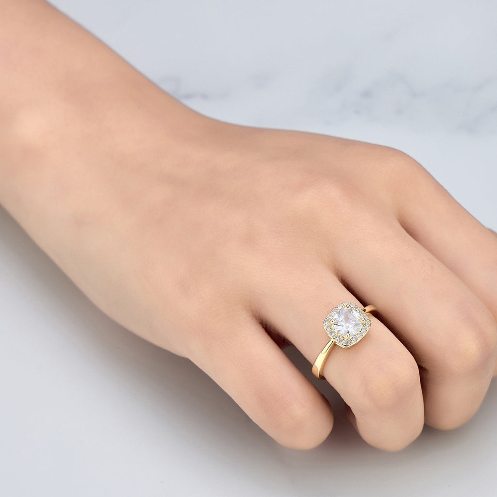 18k Gold Plated Square Halo Adjustable Ring Created with Zircondia® Crystals