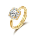 18k Gold Plated Square Halo Adjustable Ring Created with Zircondia® Crystals