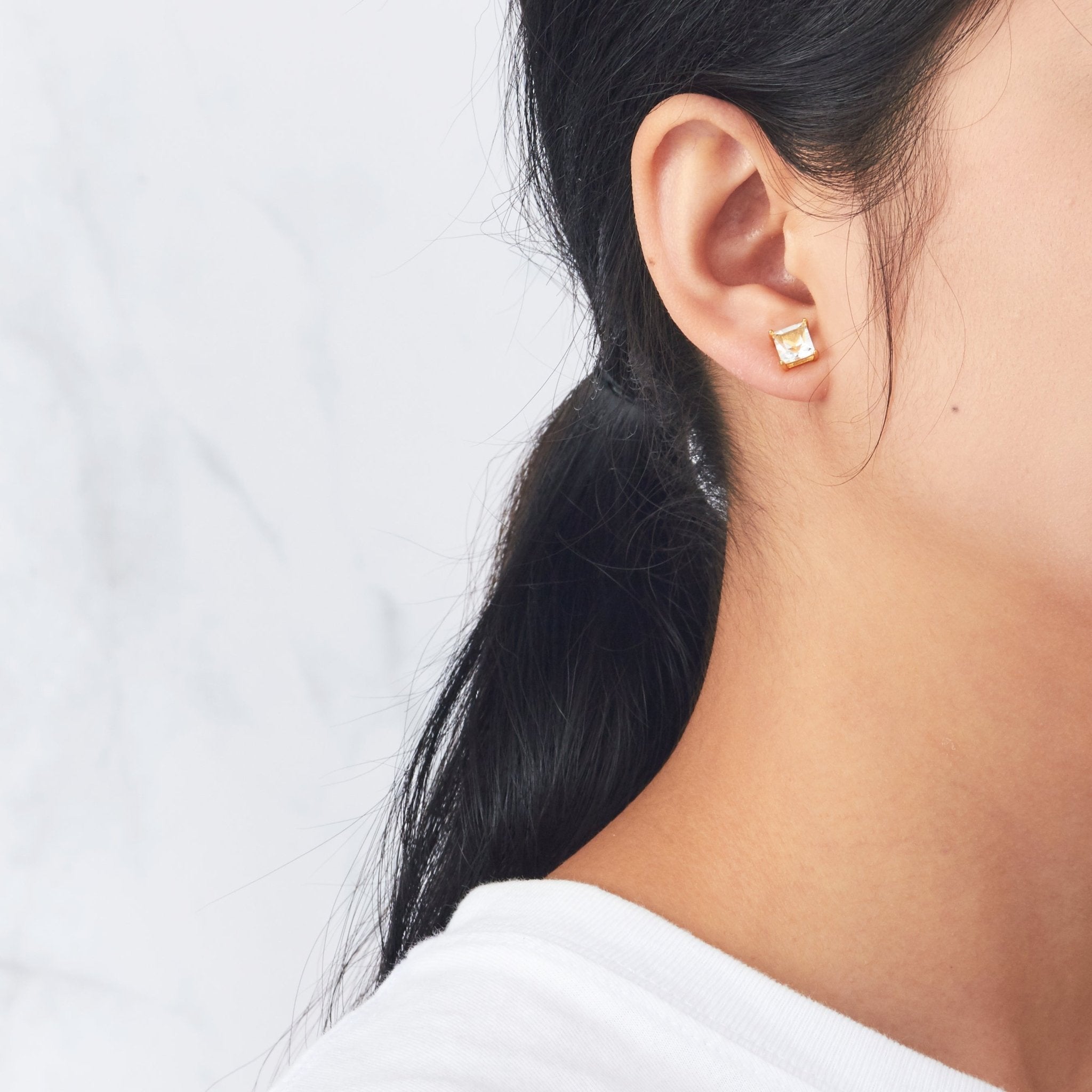 18k Gold Plated Square Magnetic Clip On Stud Earrings Created with Zircondia® Crystals