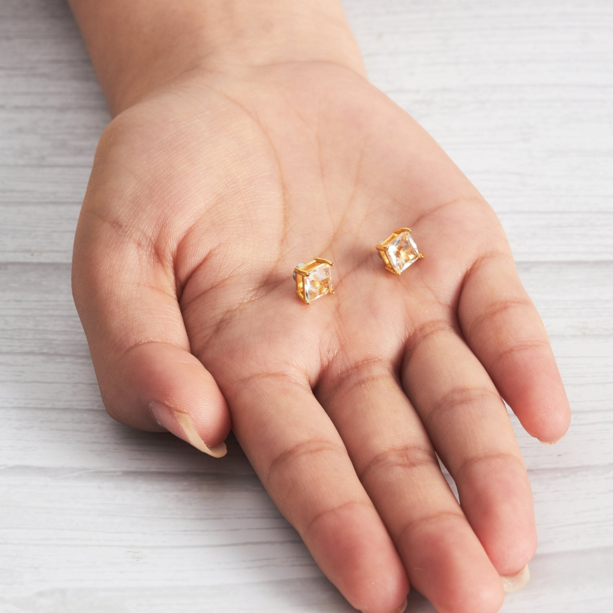 18k Gold Plated Square Magnetic Clip On Stud Earrings Created with Zircondia® Crystals
