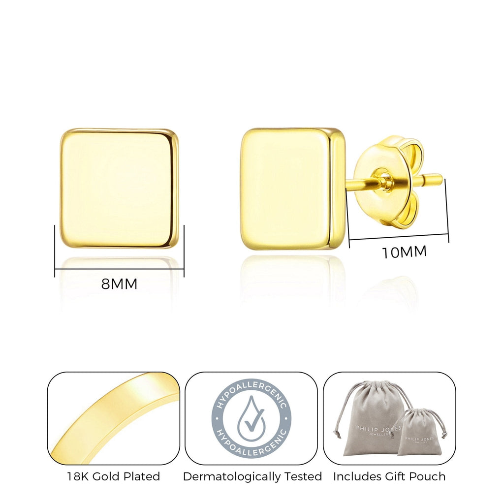 18k Gold Plated Square Stud Earrings
