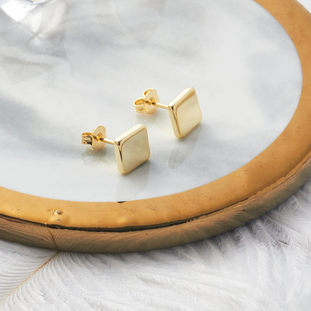 18k Gold Plated Square Stud Earrings