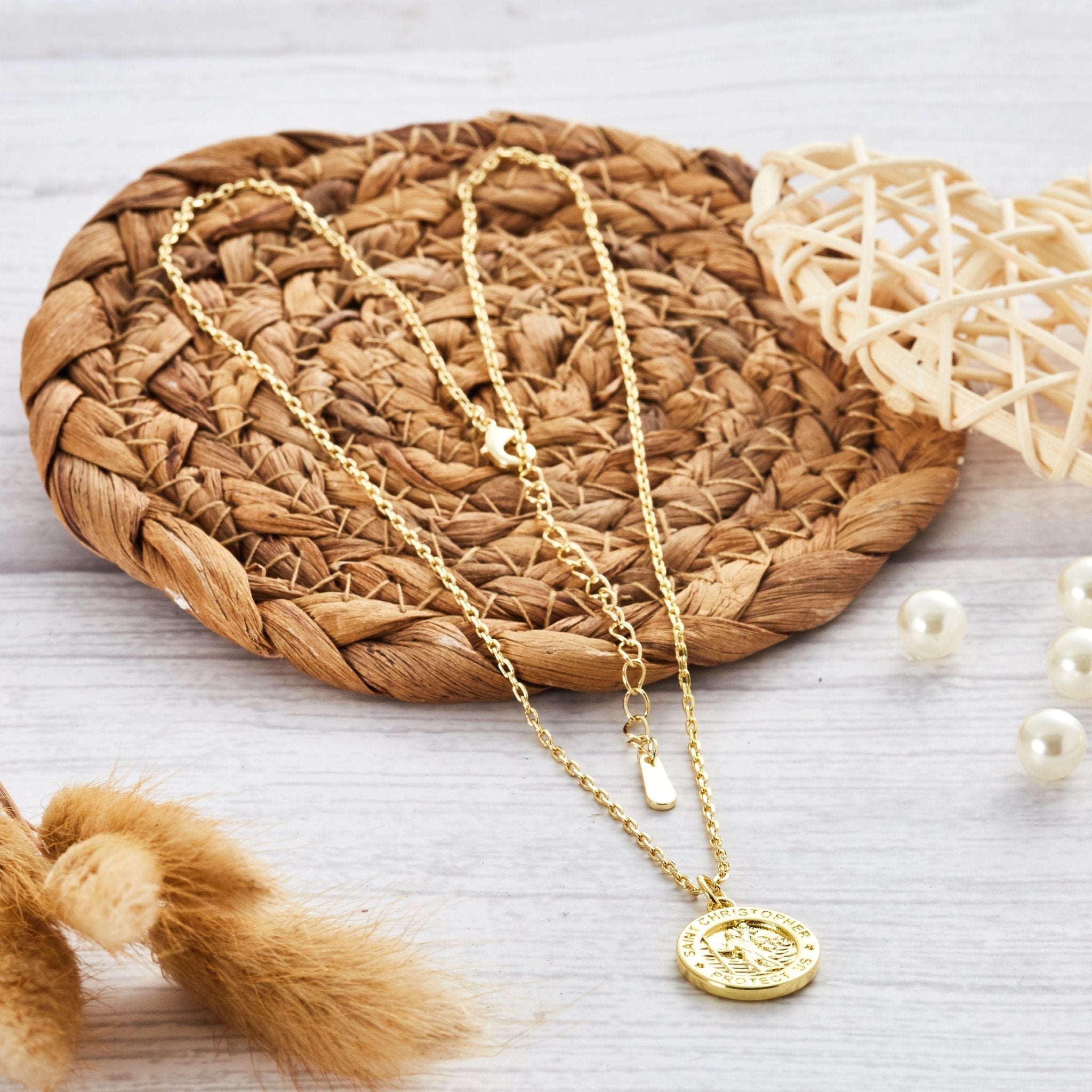 18k Gold Plated St Christopher Necklace