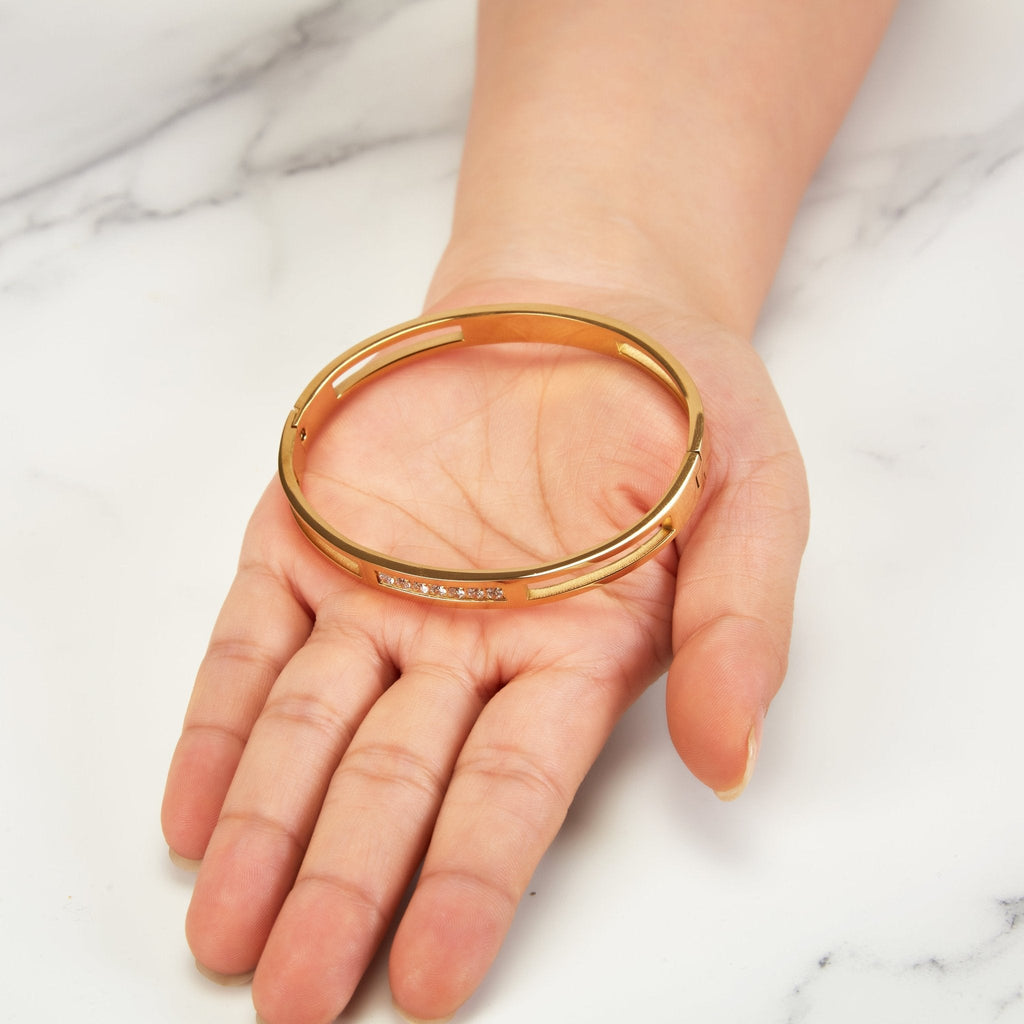 18k Gold Plated Stainless Steel Channel Bangle Created with Zircondia® Crystals (7 Inch)