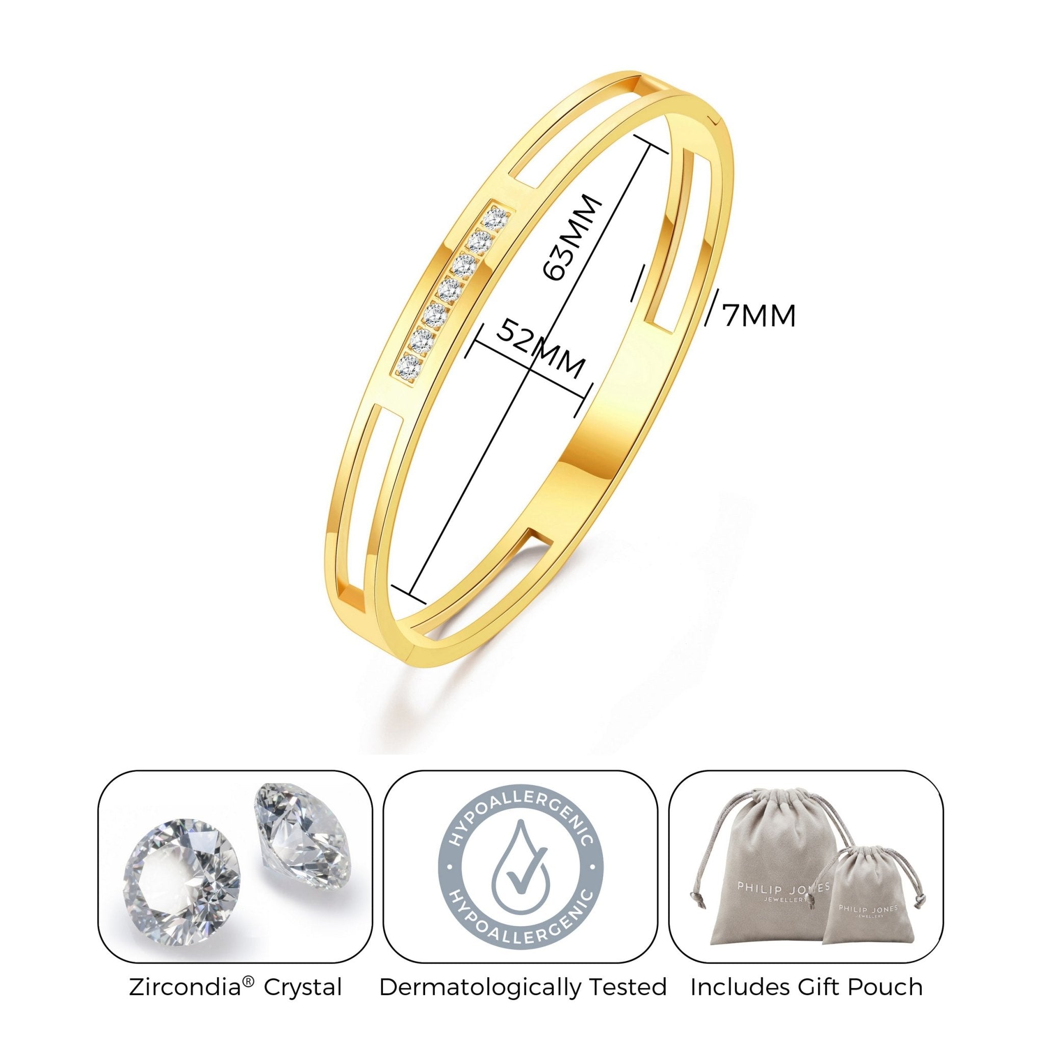 18k Gold Plated Stainless Steel Channel Bangle Created with Zircondia® Crystals (7 Inch)