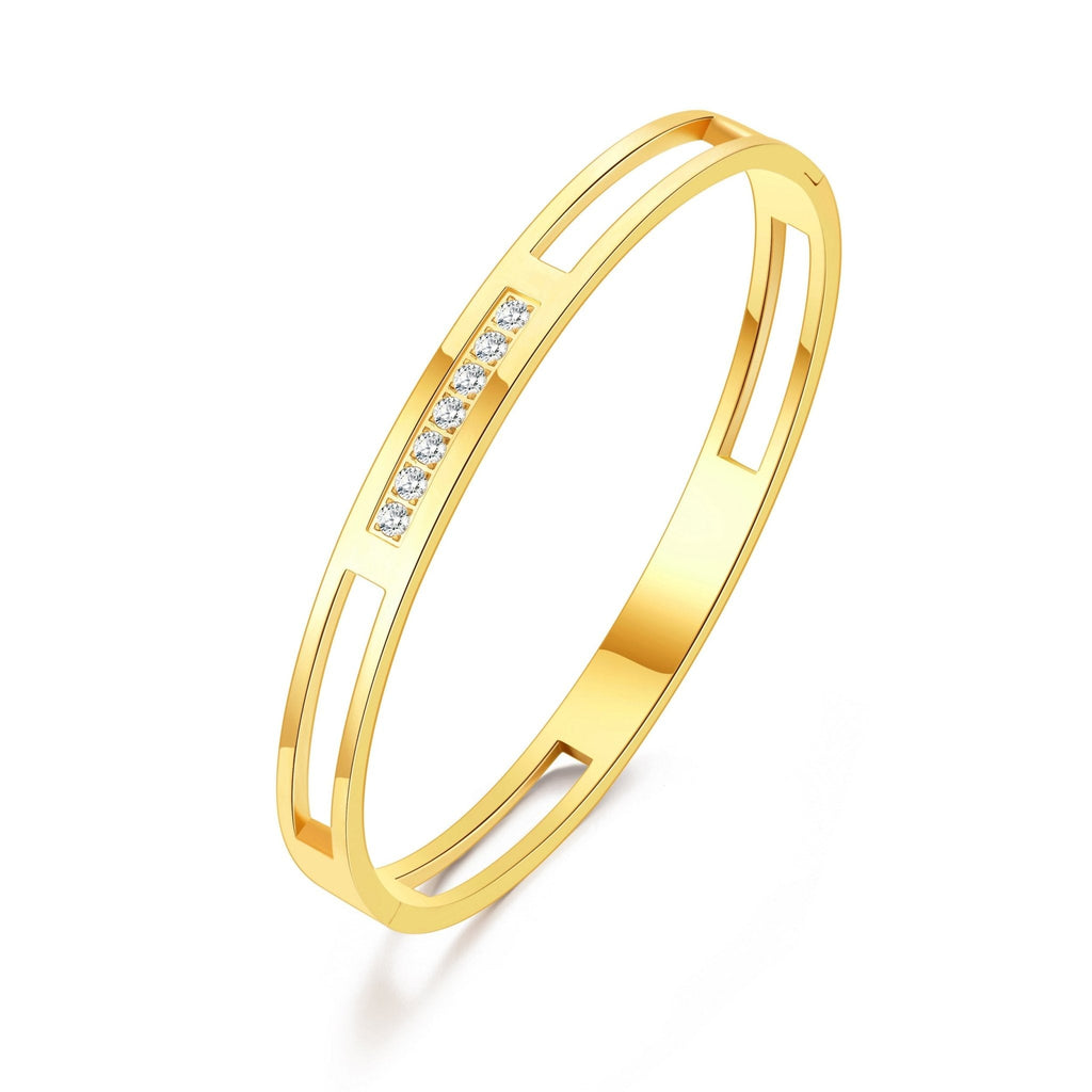 18k Gold Plated Stainless Steel Channel Bangle Created with Zircondia® Crystals (7 Inch)