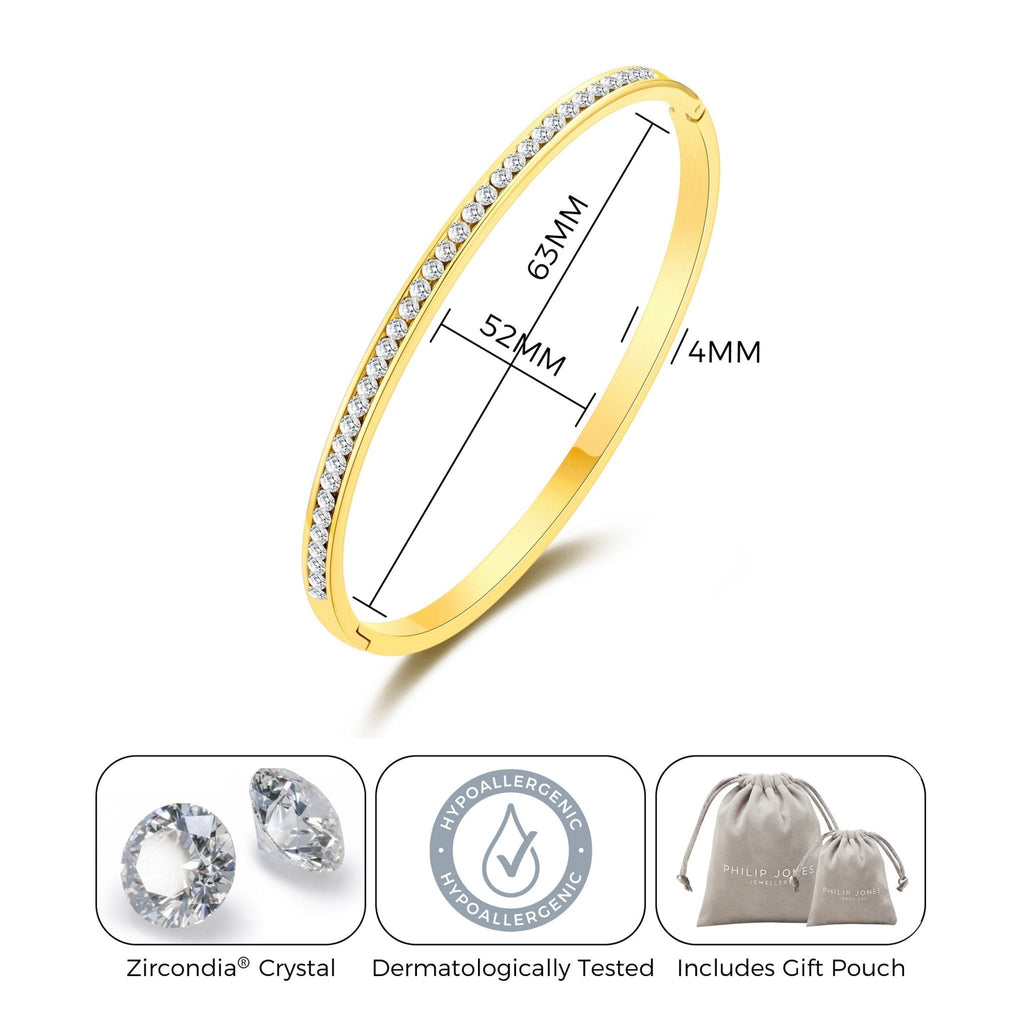 18k Gold Plated Stainless Steel Channel Set Bangle Created with Zircondia® Crystals (7 Inch)