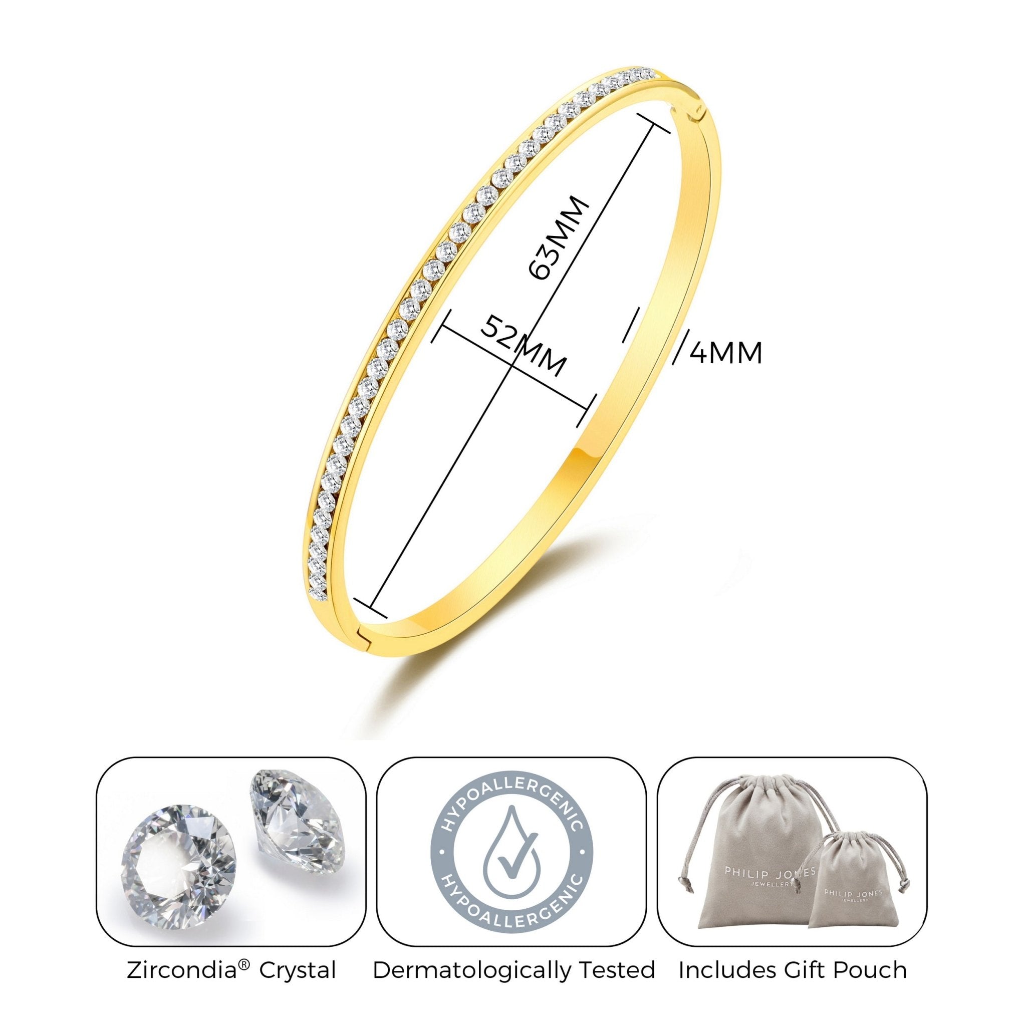 18k Gold Plated Stainless Steel Channel Set Bangle Created with Zircondia® Crystals (7 Inch)
