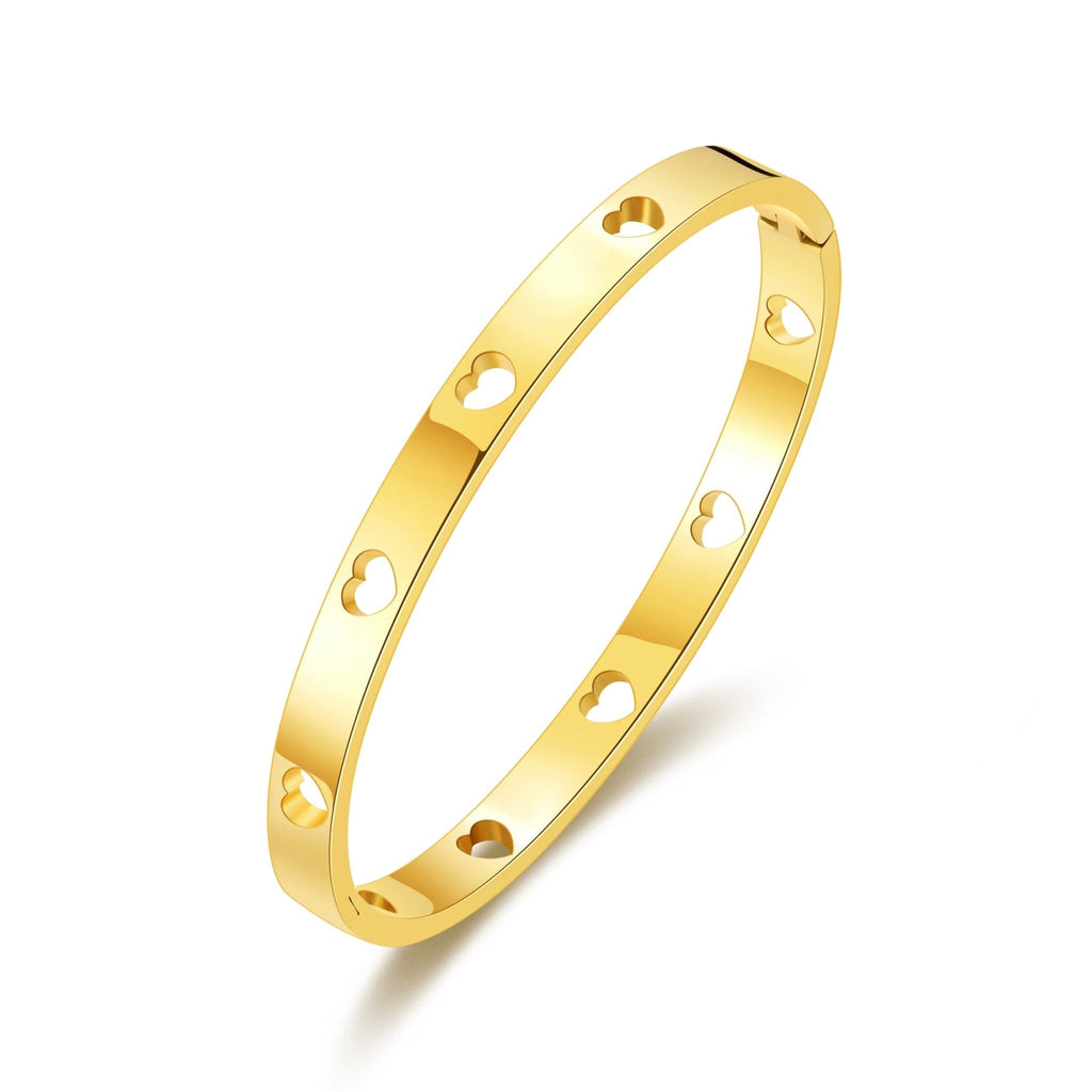 18k Gold Plated Stainless Steel Heart Bangle (7 Inch)