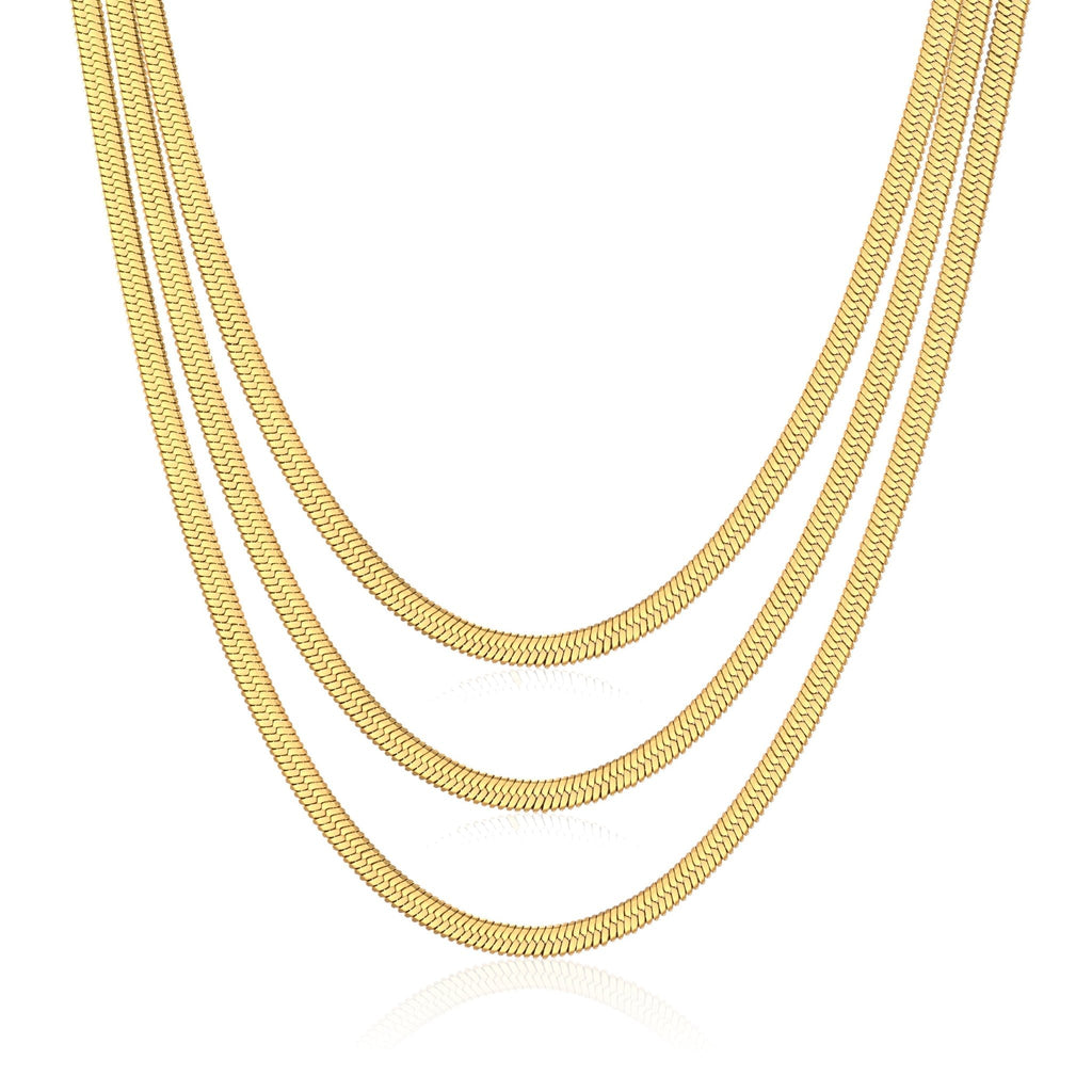 18k Gold Plated Stainless Steel Herringbone Flat Snake Chain 16" 18" 20" Inch Necklace