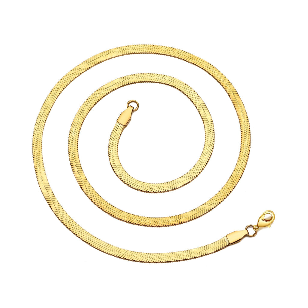 18k Gold Plated Stainless Steel Herringbone Flat Snake Chain 16" 18" 20" Inch Necklace