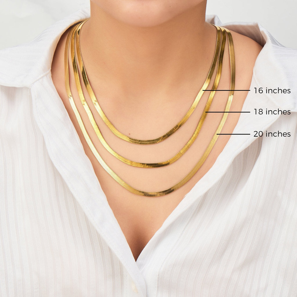 18k Gold Plated Stainless Steel Herringbone Flat Snake Chain 16" 18" 20" Inch Necklace