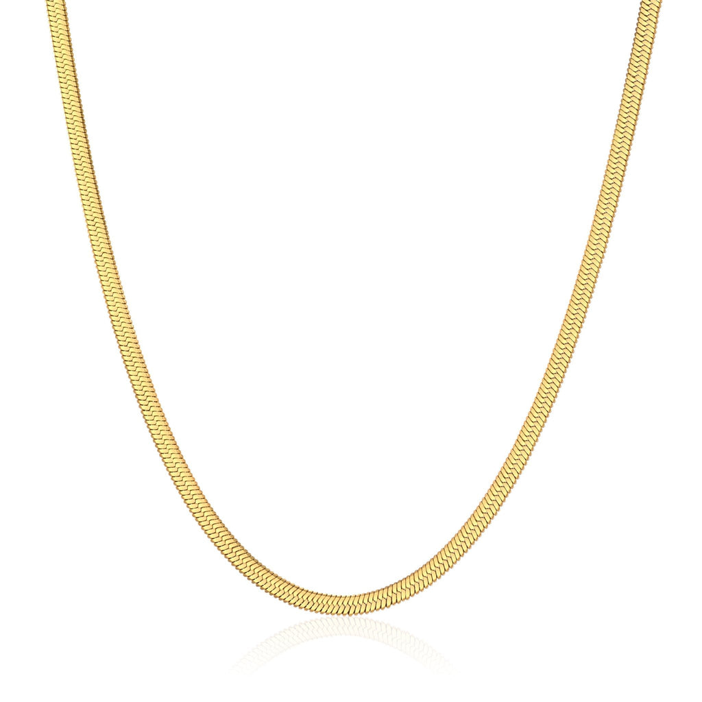 18k Gold Plated Stainless Steel Herringbone Flat Snake Chain 16" 18" 20" Inch Necklace