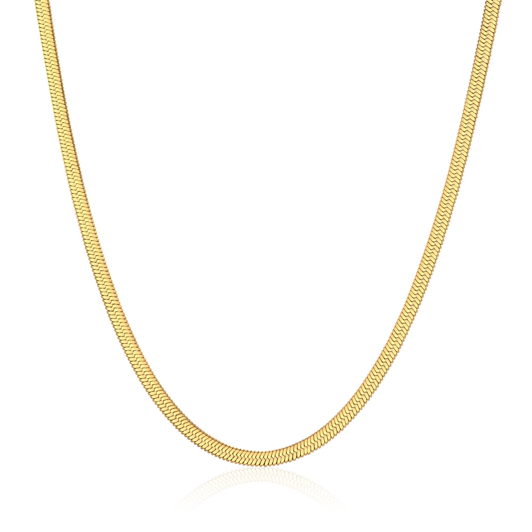 18k Gold Plated Stainless Steel Herringbone Flat Snake Chain 16" 18" 20" Inch Necklace