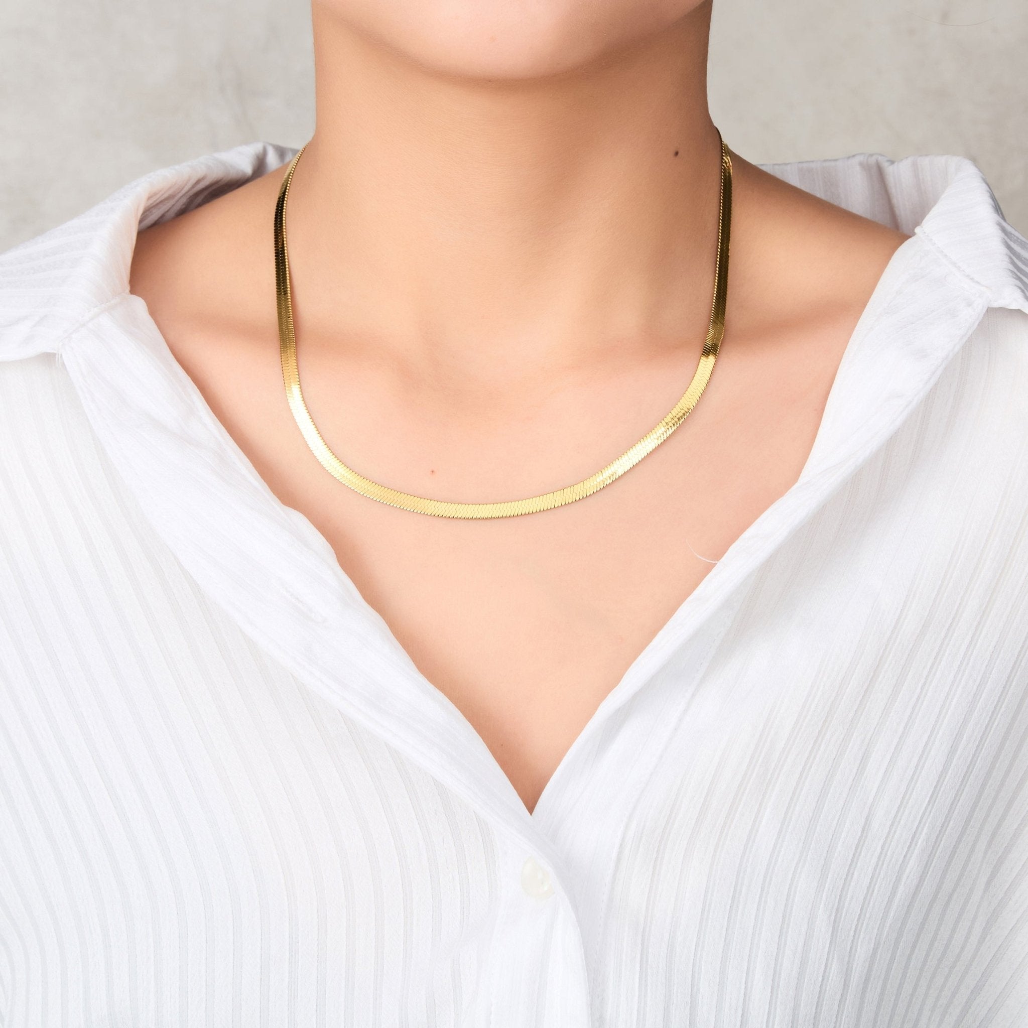 18k Gold Plated Stainless Steel Herringbone Flat Snake Chain 16" 18" 20" Inch Necklace
