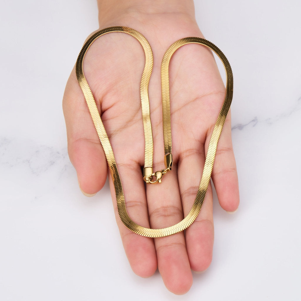 18k Gold Plated Stainless Steel Herringbone Flat Snake Chain 16" 18" 20" Inch Necklace