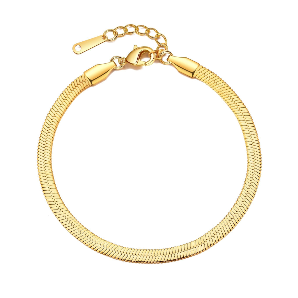 18k Gold Plated Stainless Steel Herringbone Flat Snake Chain Bracelet