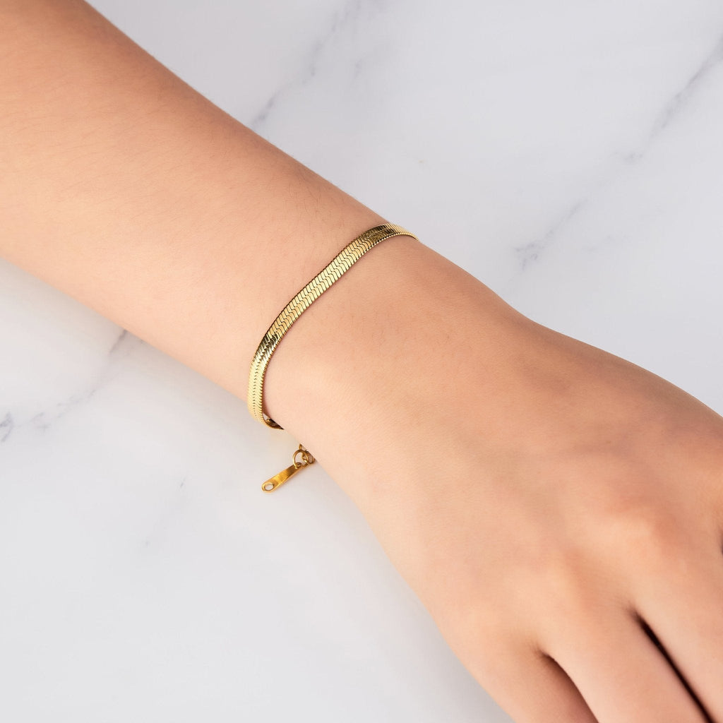 18k Gold Plated Stainless Steel Herringbone Flat Snake Chain Bracelet