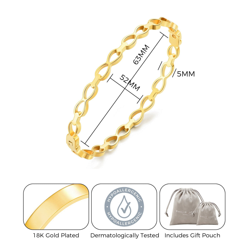 18k Gold Plated Stainless Steel Infinity Bangle (7 Inch)