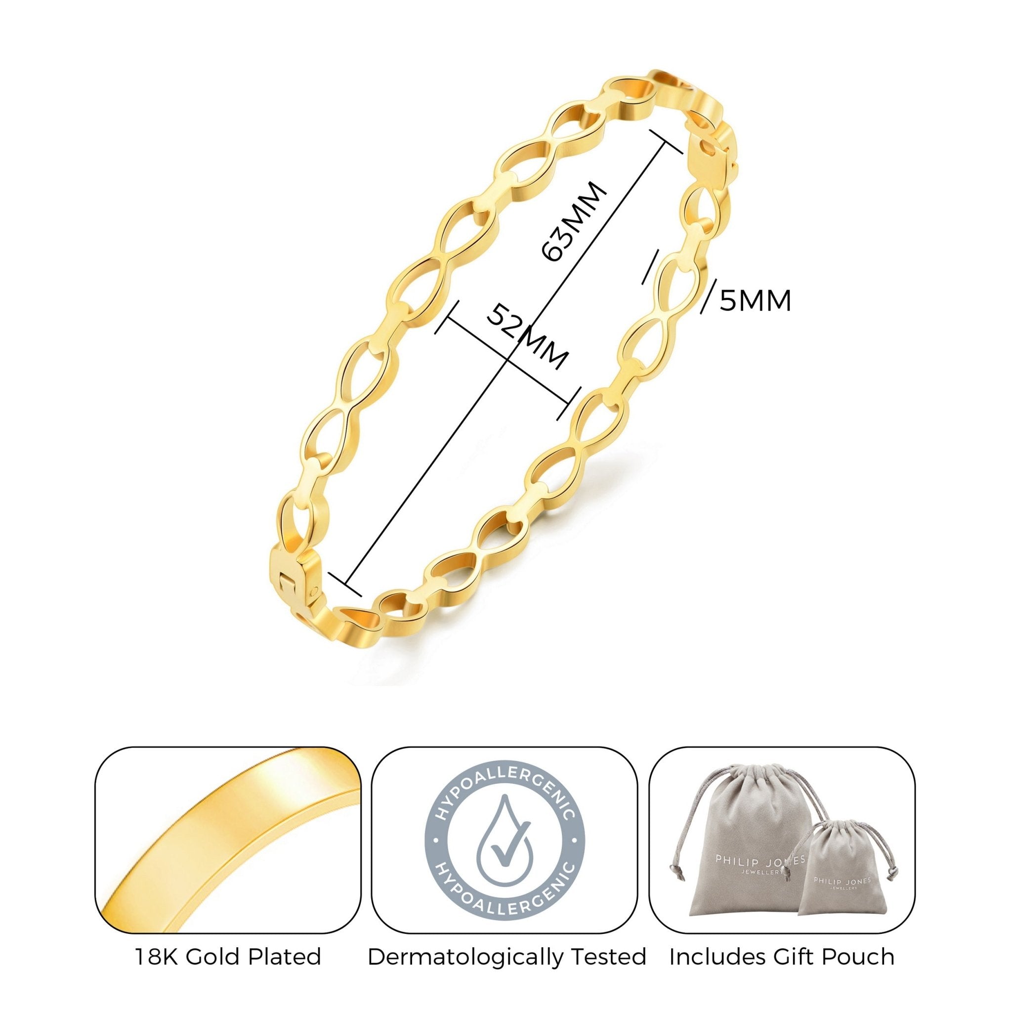 18k Gold Plated Stainless Steel Infinity Bangle (7 Inch)