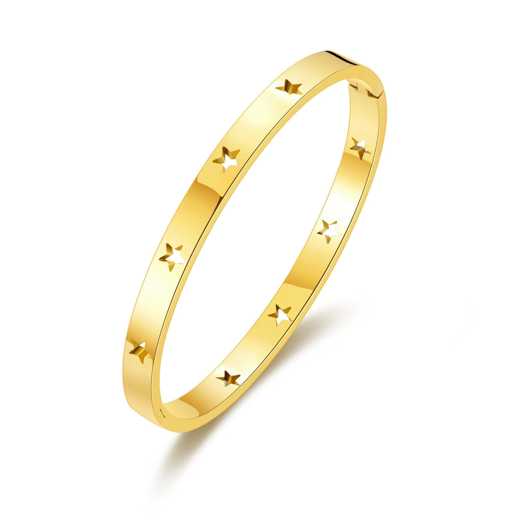 18k Gold Plated Stainless Steel Star Bangle (7 Inch)