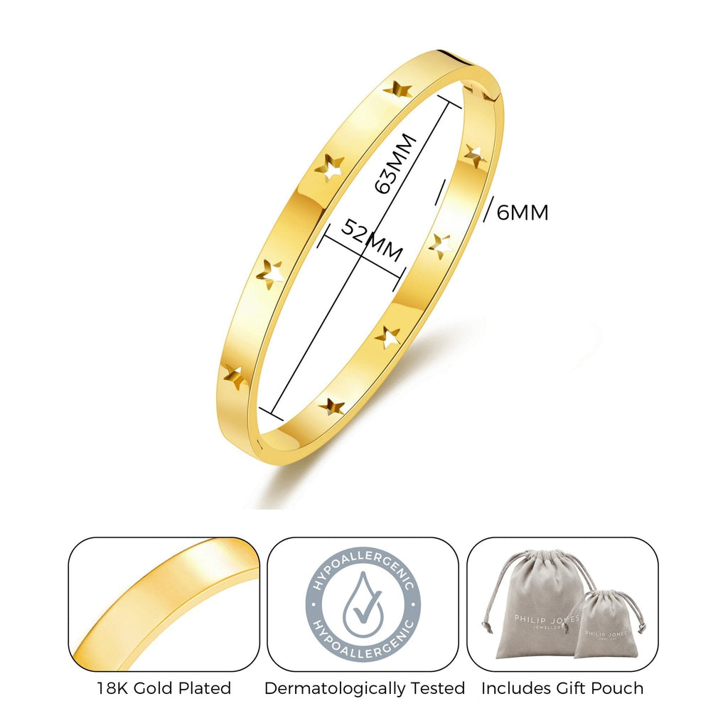 18k Gold Plated Stainless Steel Star Bangle (7 Inch)