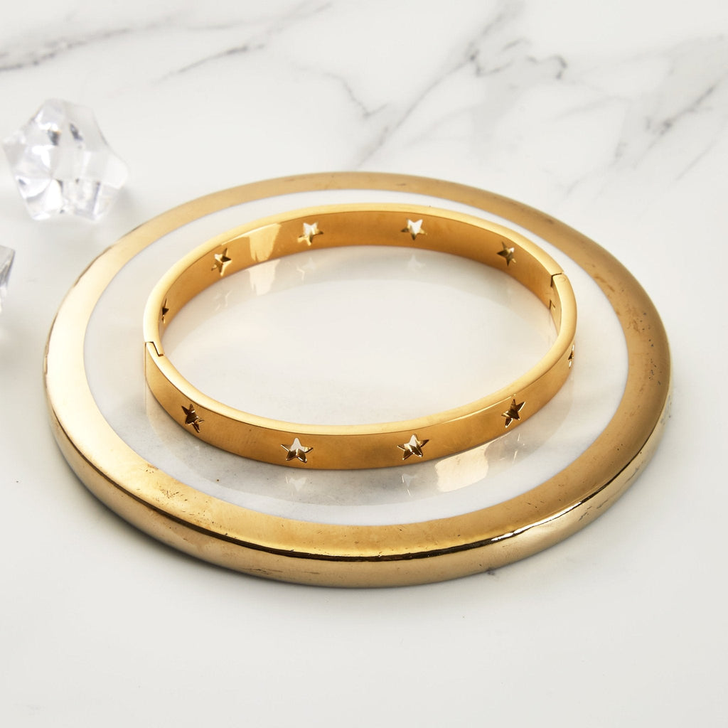 18k Gold Plated Stainless Steel Star Bangle (7 Inch)
