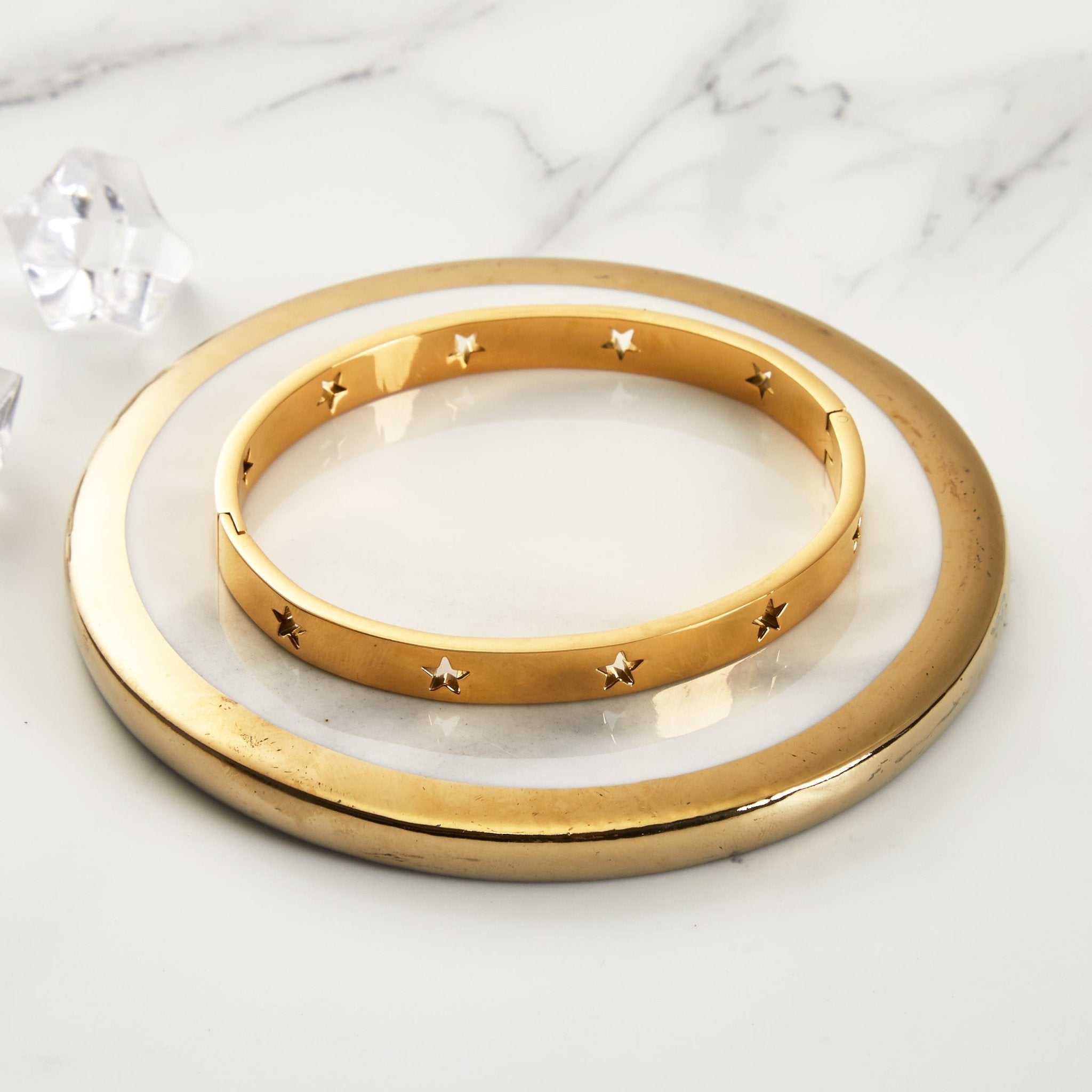 18k Gold Plated Stainless Steel Star Bangle (7 Inch)