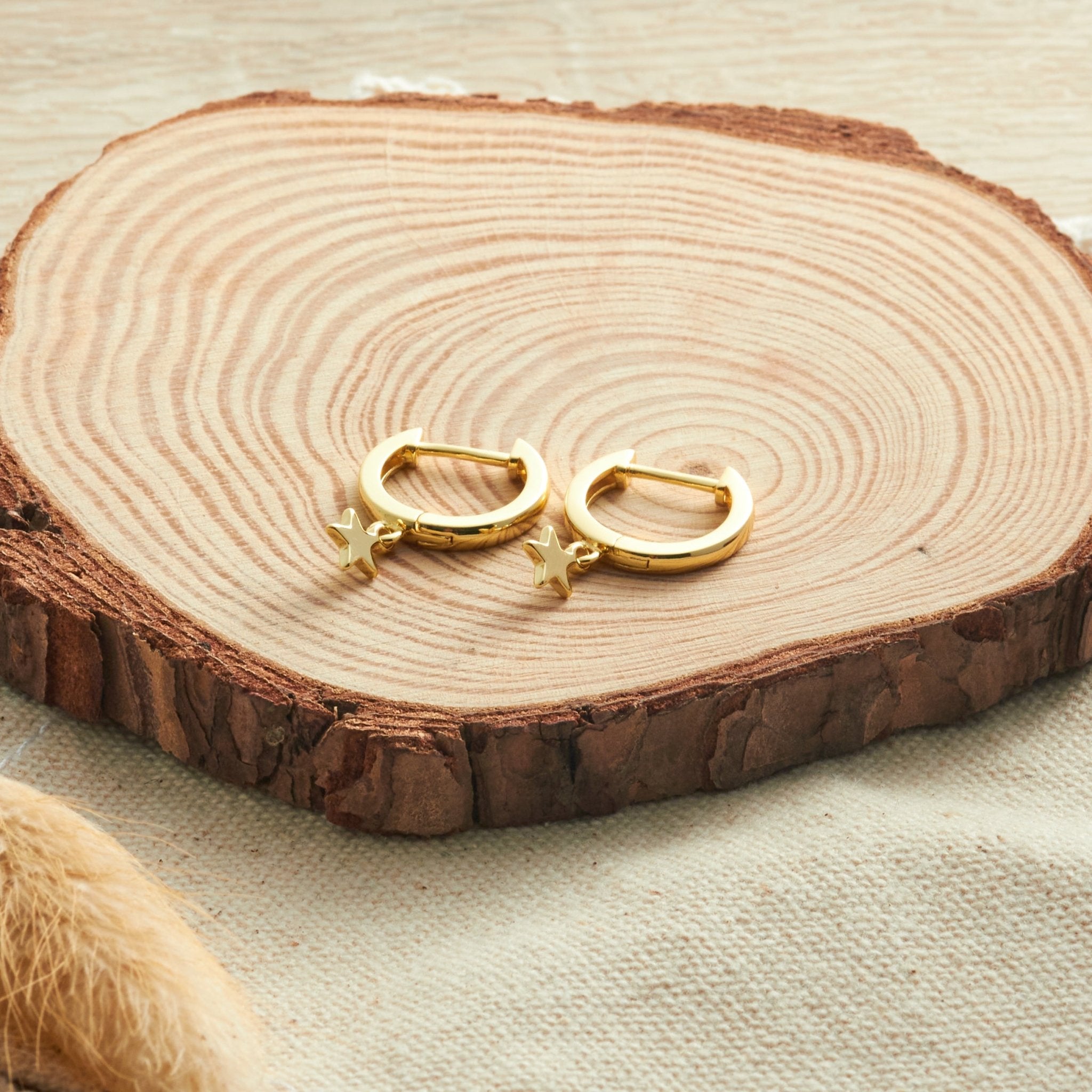 18k Gold Plated Star Charm Hoop Earrings