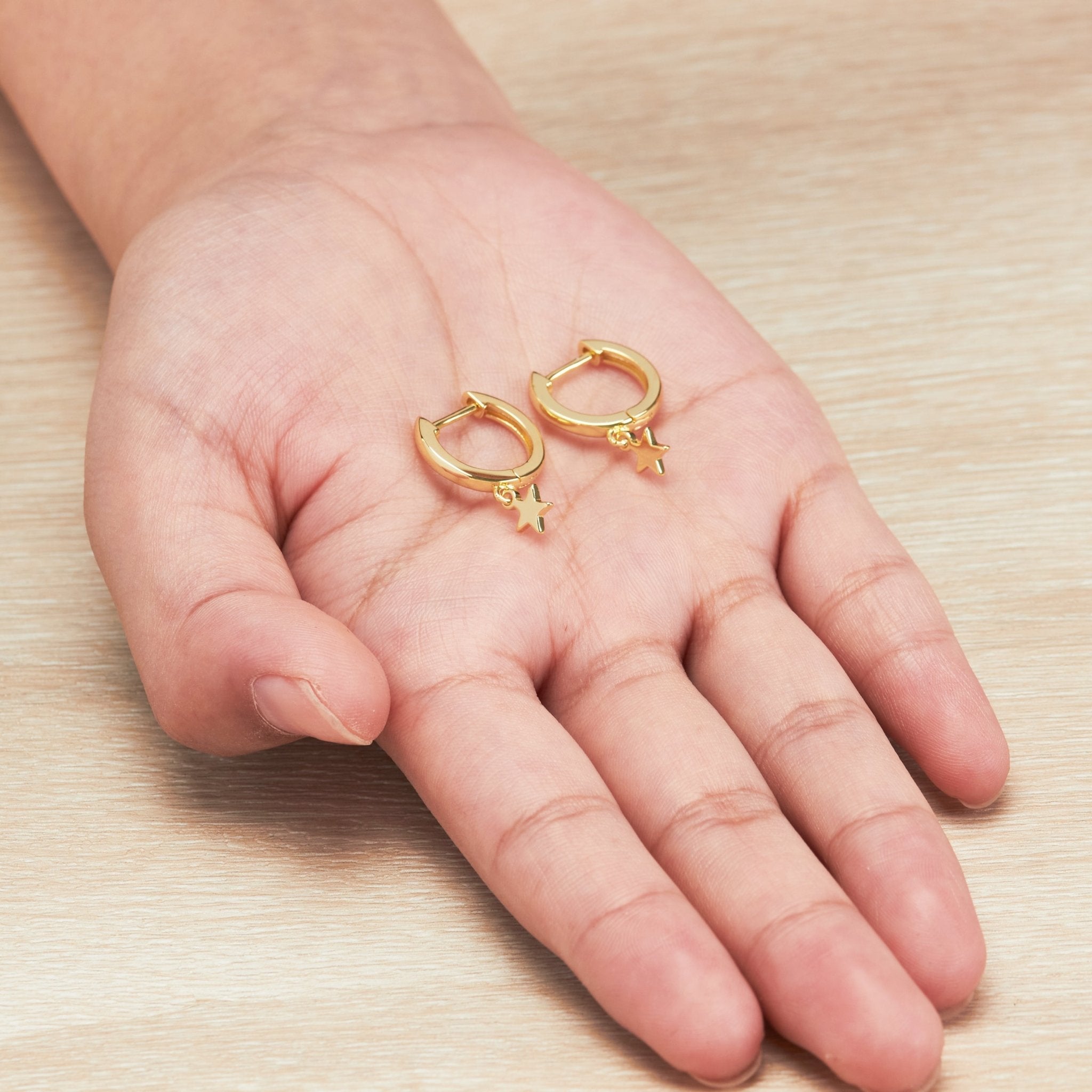 18k Gold Plated Star Charm Hoop Earrings